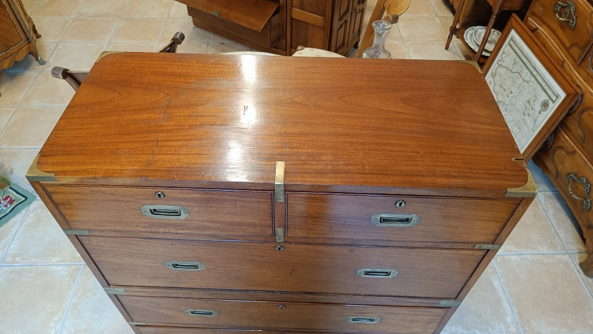 Officer's Chest Of Drawers, Known As A Naval Chest, Late 19th Century, In Mahogany-photo-3