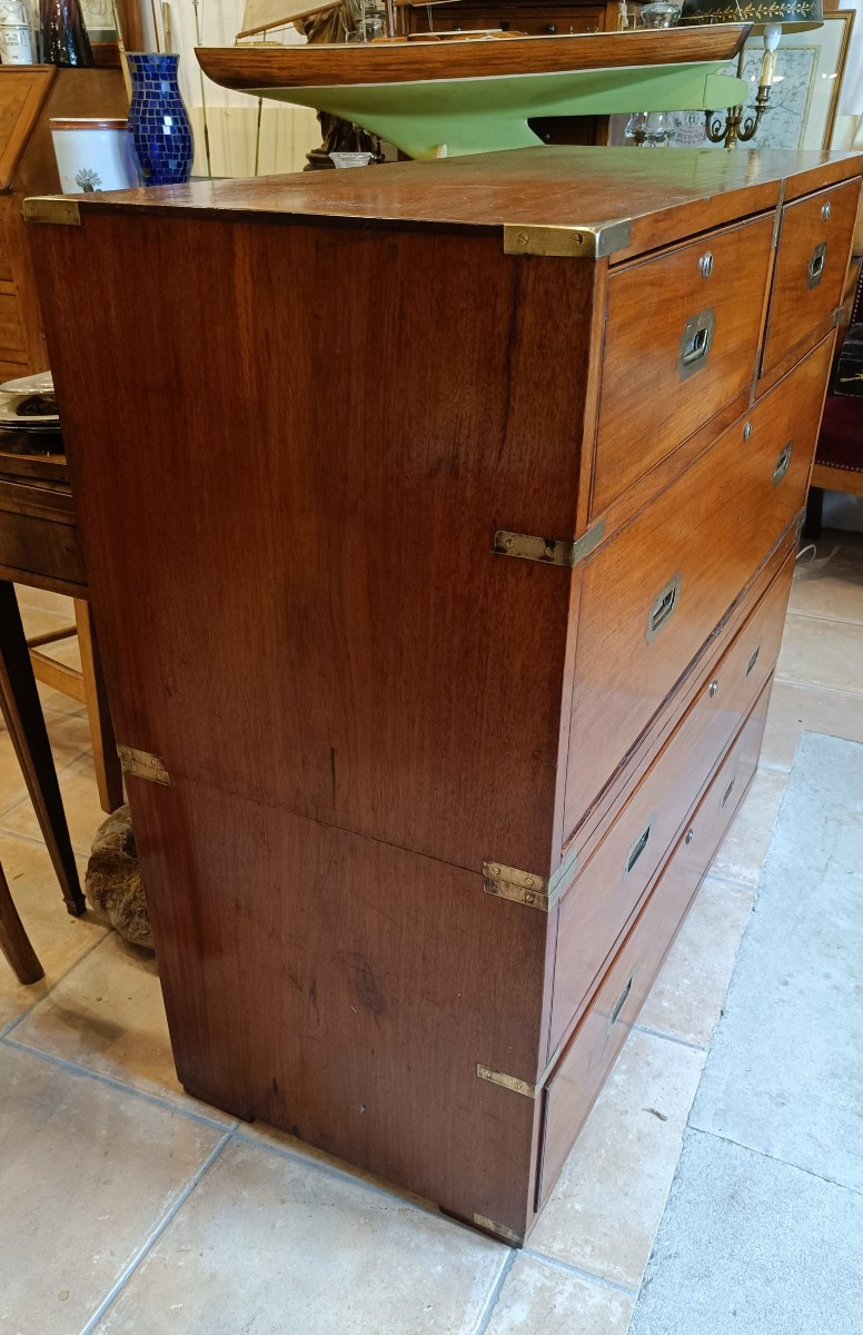 Officer's Chest Of Drawers, Known As A Naval Chest, Late 19th Century, In Mahogany-photo-4