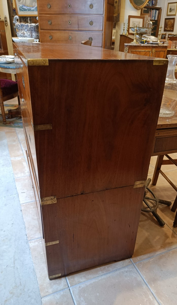 Officer's Chest Of Drawers, Known As A Naval Chest, Late 19th Century, In Mahogany-photo-5