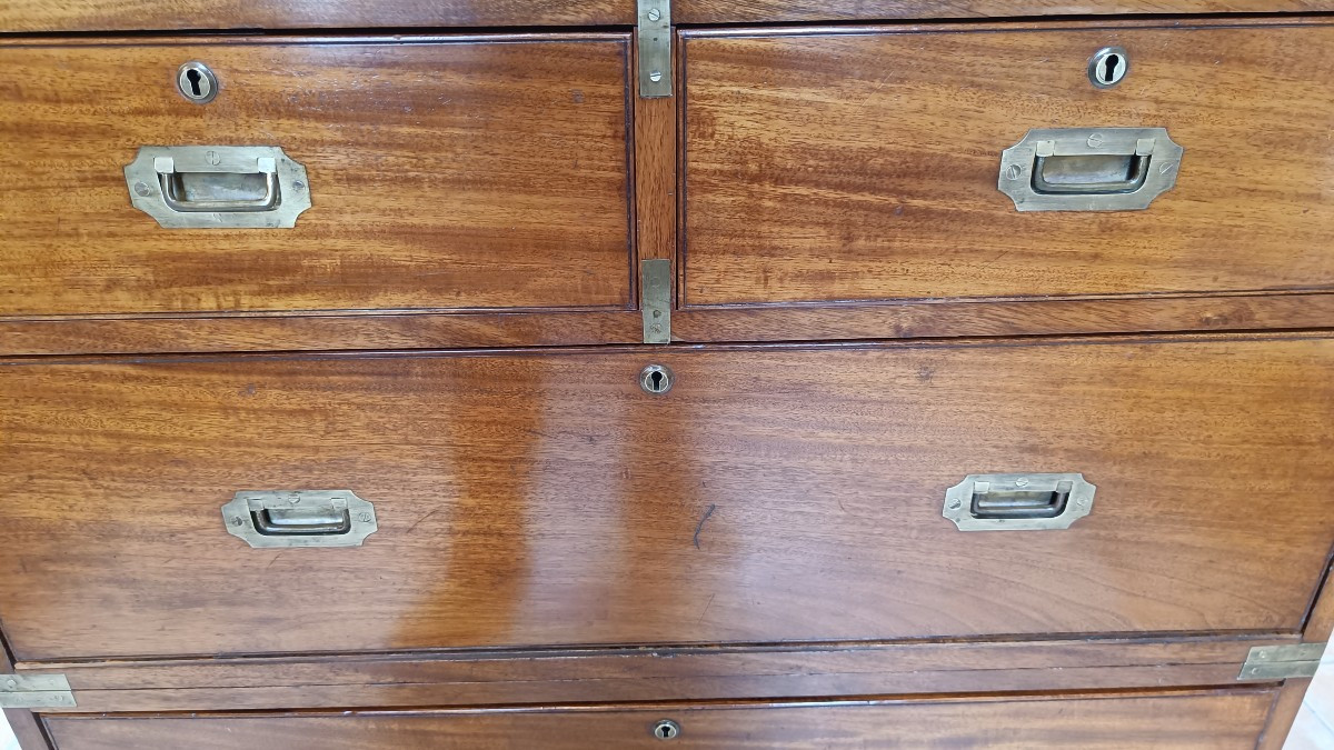 Officer's Chest Of Drawers, Known As A Naval Chest, Late 19th Century, In Mahogany-photo-7