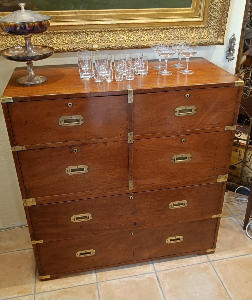 Late 19th-century Officer's Chest Of Drawers, Also Known As A Naval Chest, Made Of Solid Mahogany.-photo-2