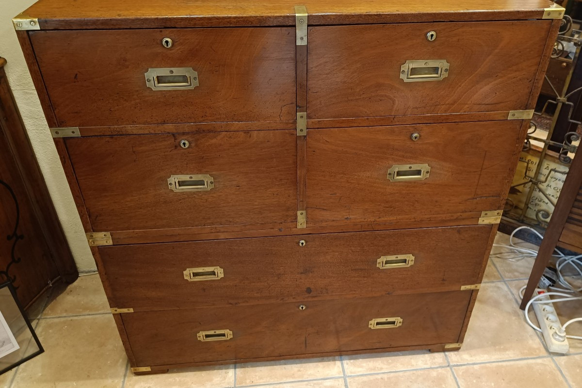 Late 19th-century Officer's Chest Of Drawers, Also Known As A Naval Chest, Made Of Solid Mahogany.-photo-3