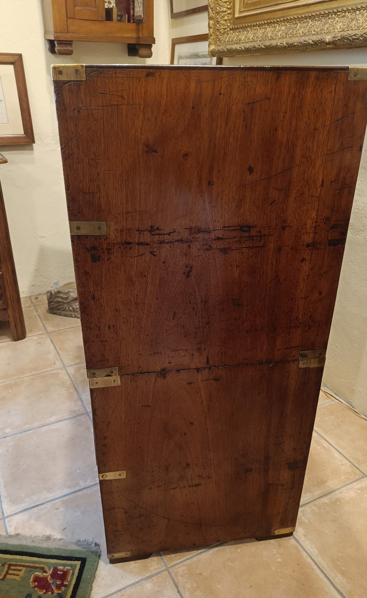 Late 19th-century Officer's Chest Of Drawers, Also Known As A Naval Chest, Made Of Solid Mahogany.-photo-4