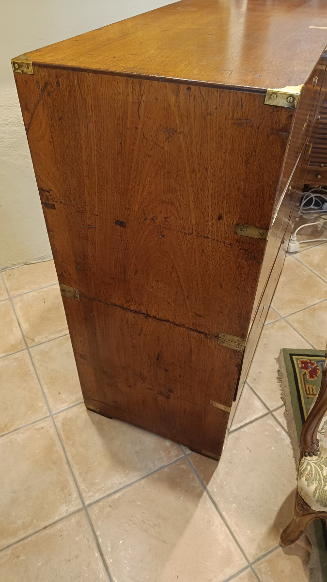 Late 19th-century Officer's Chest Of Drawers, Also Known As A Naval Chest, Made Of Solid Mahogany.-photo-5