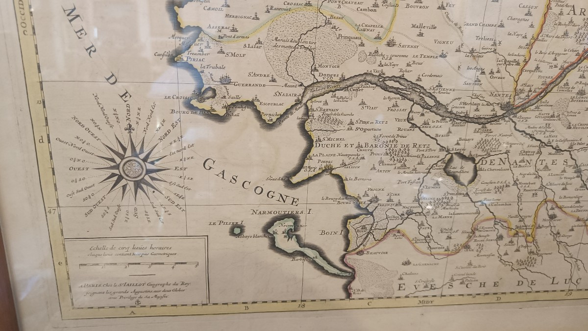 Carte aquarellée et encadrée du 17ème de H.JAILLOT du diocèse de Nantes-photo-2