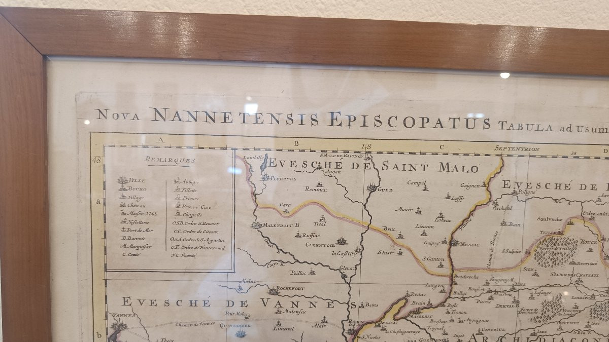 Carte aquarellée et encadrée du 17ème de H.JAILLOT du diocèse de Nantes-photo-3