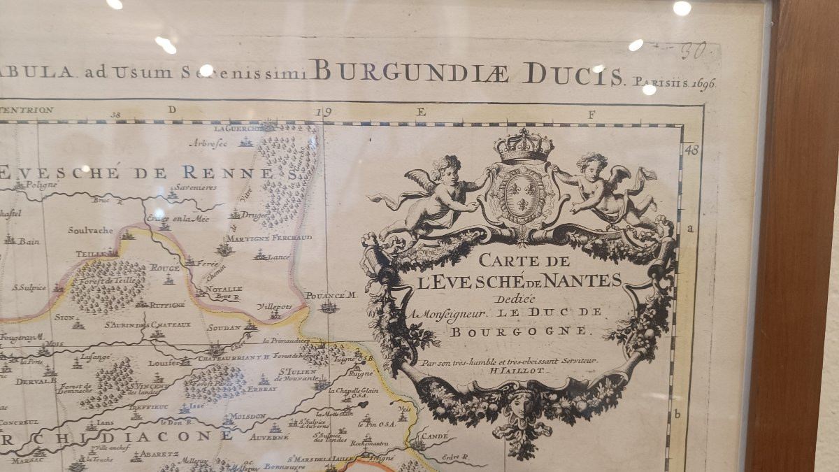 Carte aquarellée et encadrée du 17ème de H.JAILLOT du diocèse de Nantes-photo-4