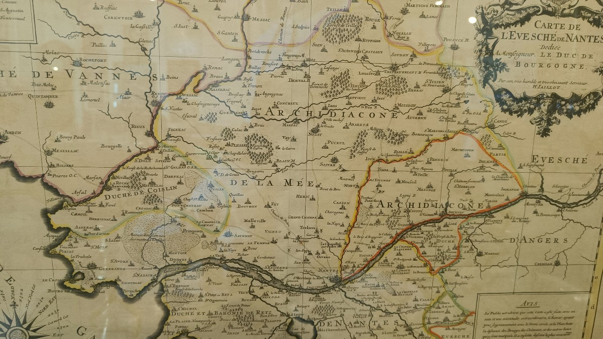 Carte aquarellée et encadrée du 17ème de H.JAILLOT du diocèse de Nantes-photo-1