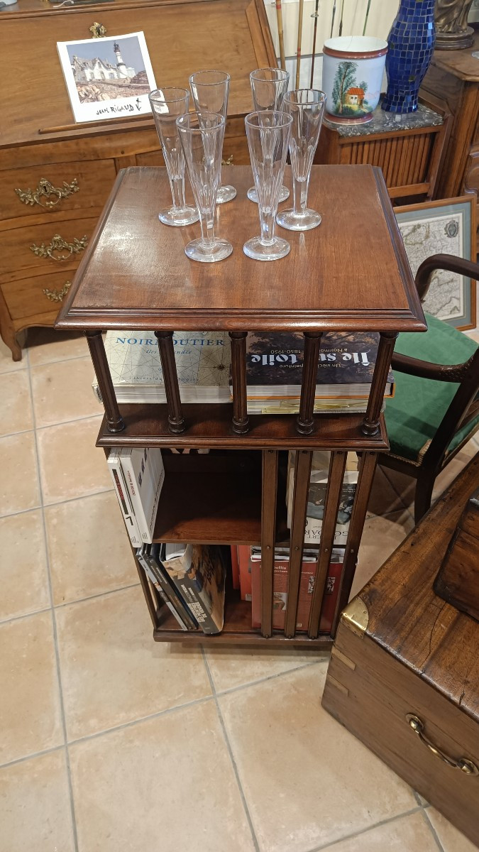 Terquem Rotating Bookcase In Solid Mahogany, Early 20th Century-photo-2