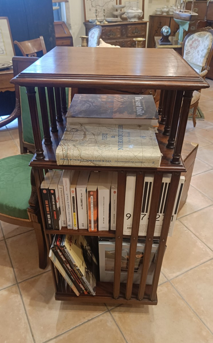 Terquem Rotating Bookcase In Solid Mahogany, Early 20th Century-photo-3