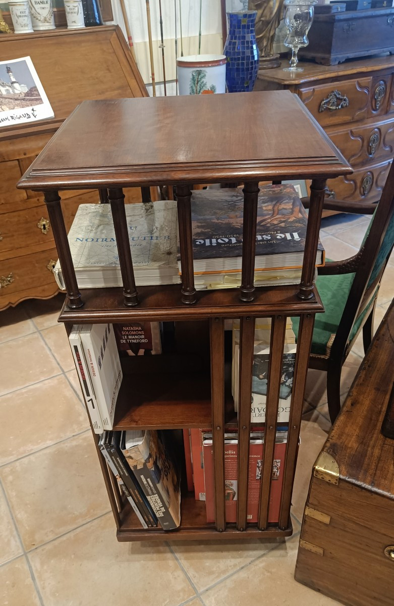 Terquem Rotating Bookcase In Solid Mahogany, Early 20th Century-photo-4