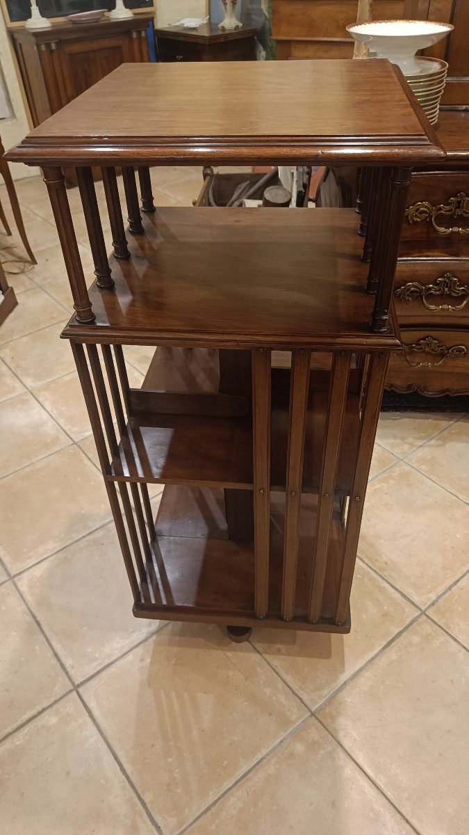 Terquem Rotating Bookcase In Solid Mahogany, Early 20th Century-photo-2