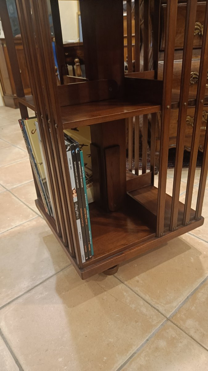 Terquem Rotating Bookcase In Solid Mahogany, Early 20th Century-photo-5
