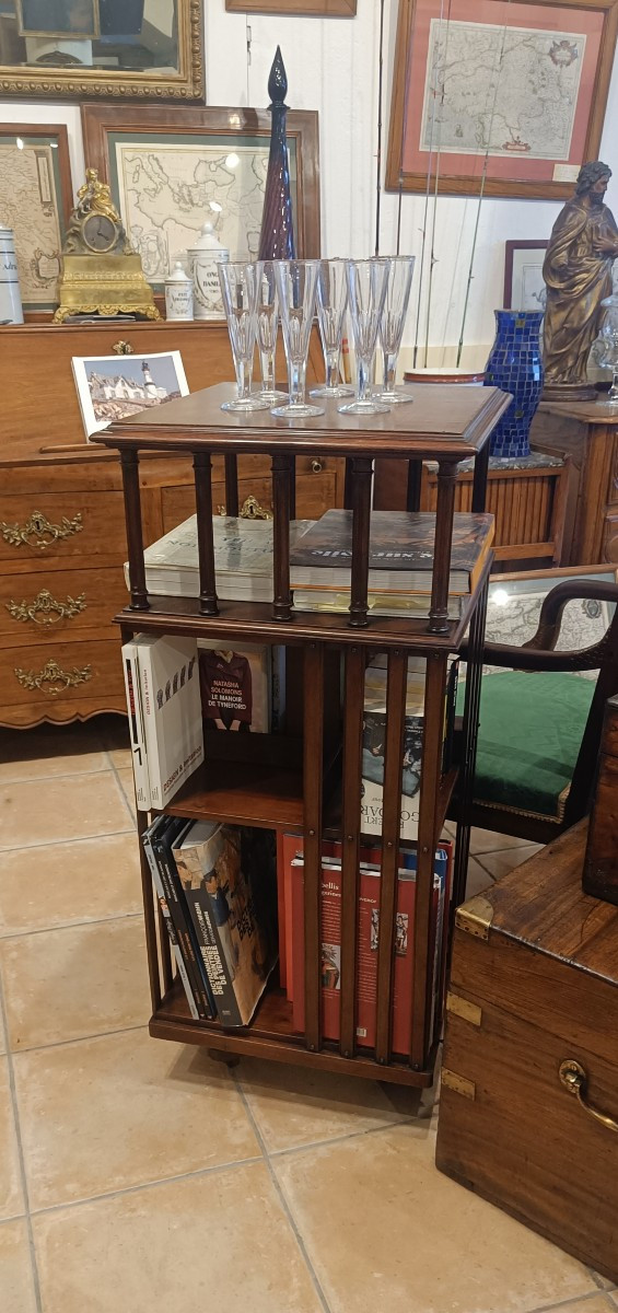 Terquem Rotating Bookcase In Solid Mahogany, Early 20th Century