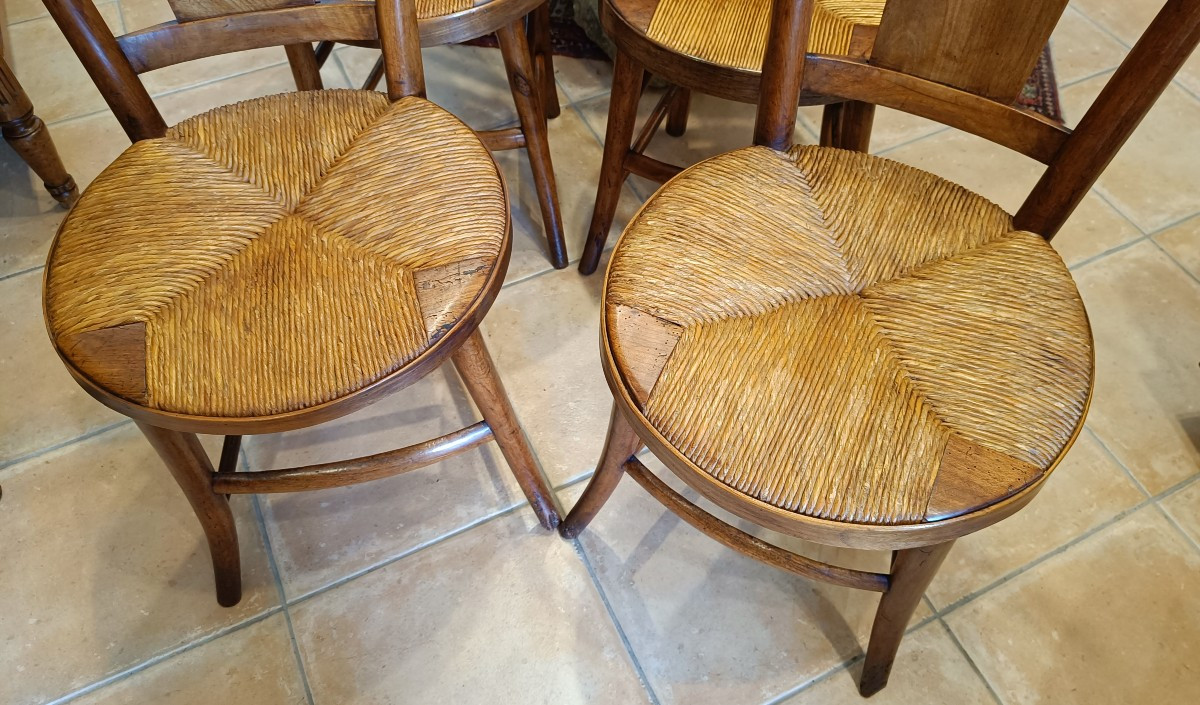 Série de 4 Chaises Paillées 19ème en Merisier-photo-3