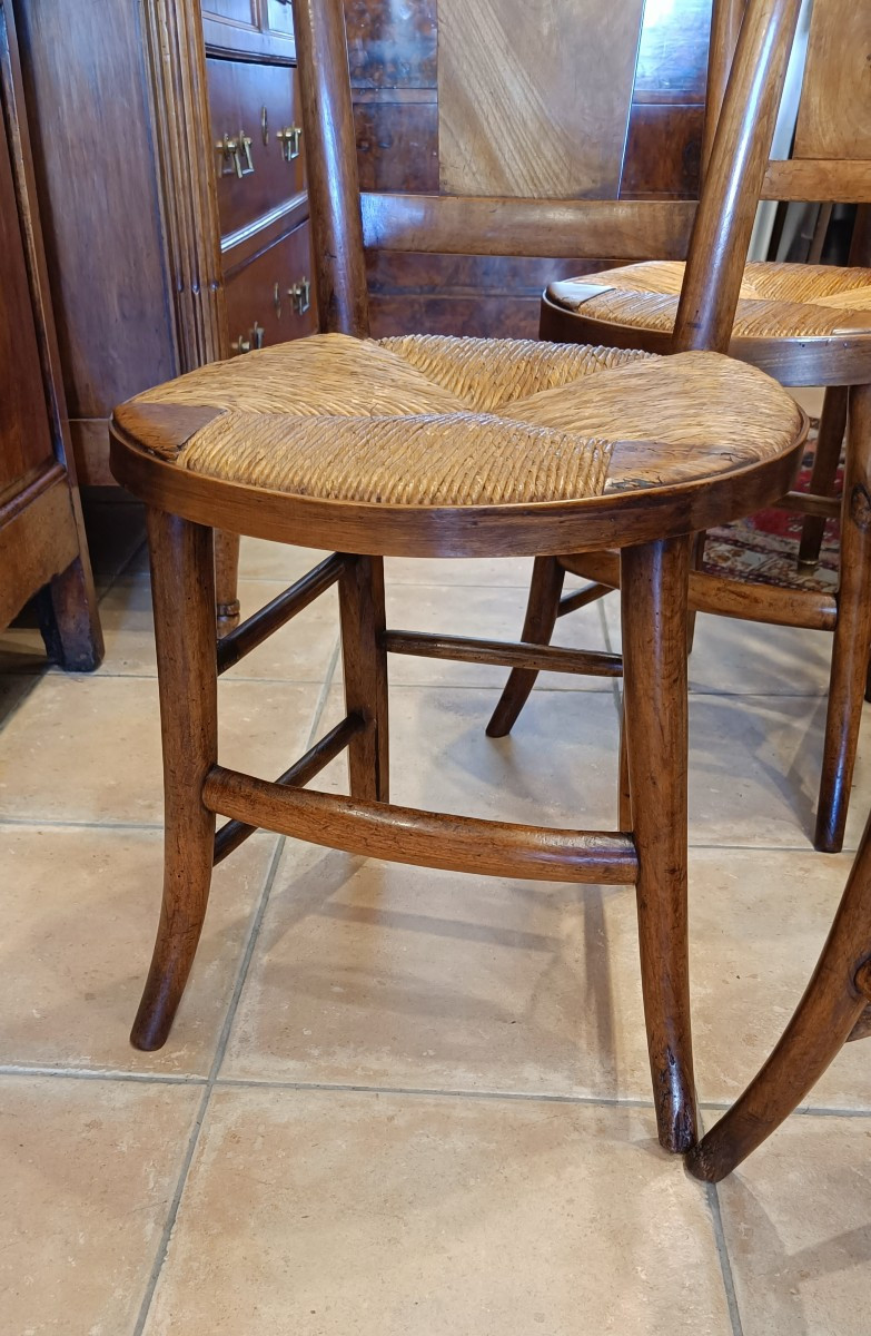 Série de 4 Chaises Paillées 19ème en Merisier-photo-1