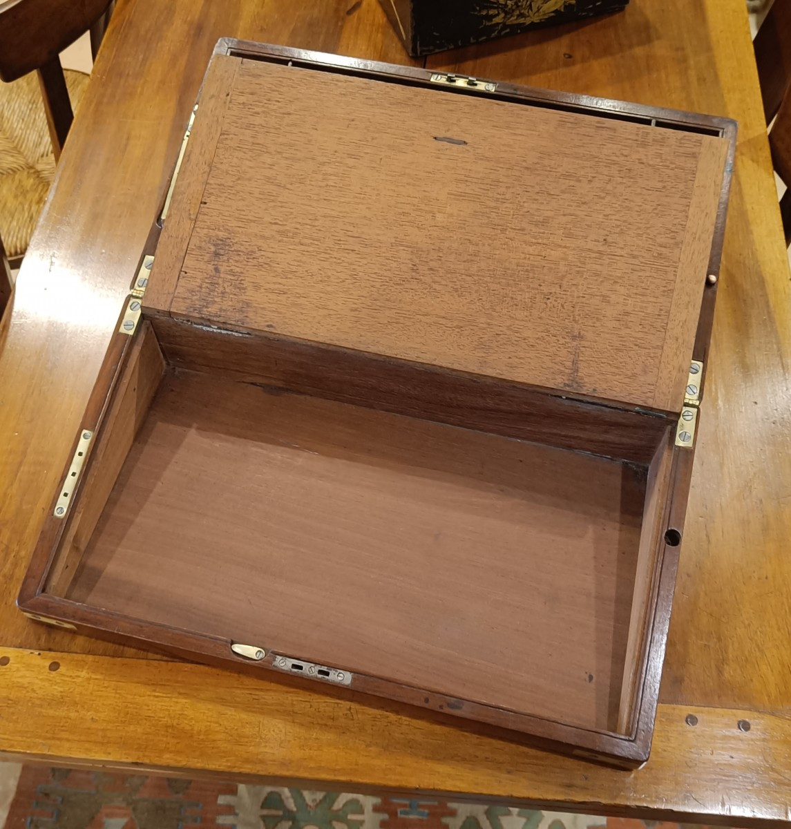 19th-century Officer's Writing Desk In Solid Mahogany With Brass Corners-photo-7