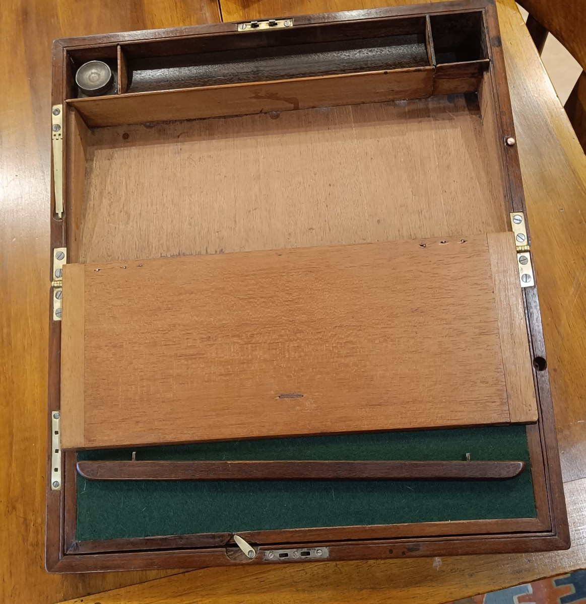 19th-century Officer's Writing Desk In Solid Mahogany With Brass Corners-photo-8