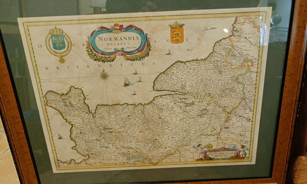 Framed 17th Century Map Of Normandy, Hondius-photo-2