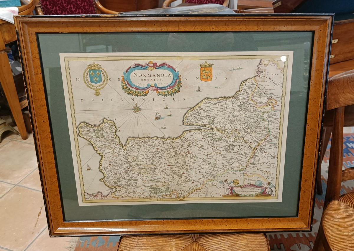 Framed 17th Century Map Of Normandy, Hondius