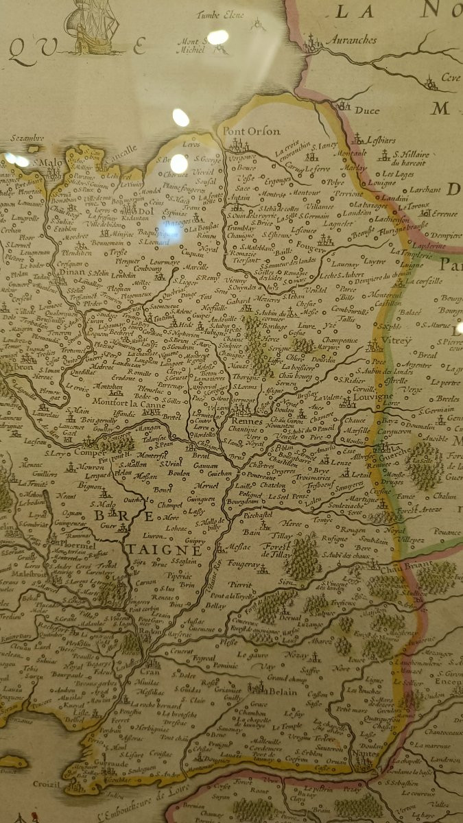 Carte 17ème encadrée de la Bretagne, Hondius-photo-1