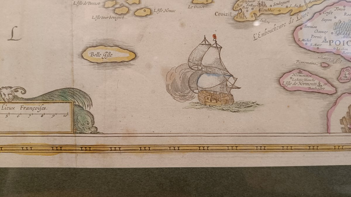 Carte 17ème encadrée de la Bretagne, Hondius-photo-3