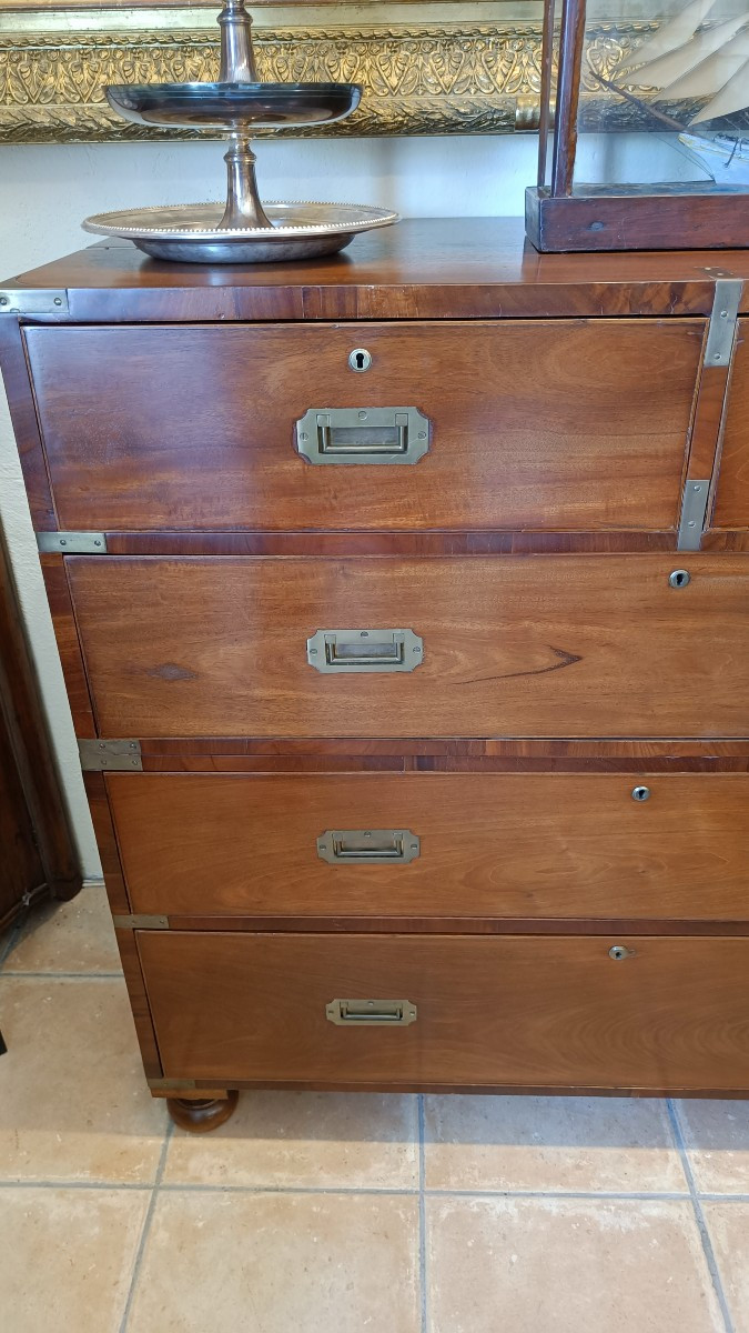 Mahogany Officer's Chest Of Drawers, Late 19th Century-photo-2