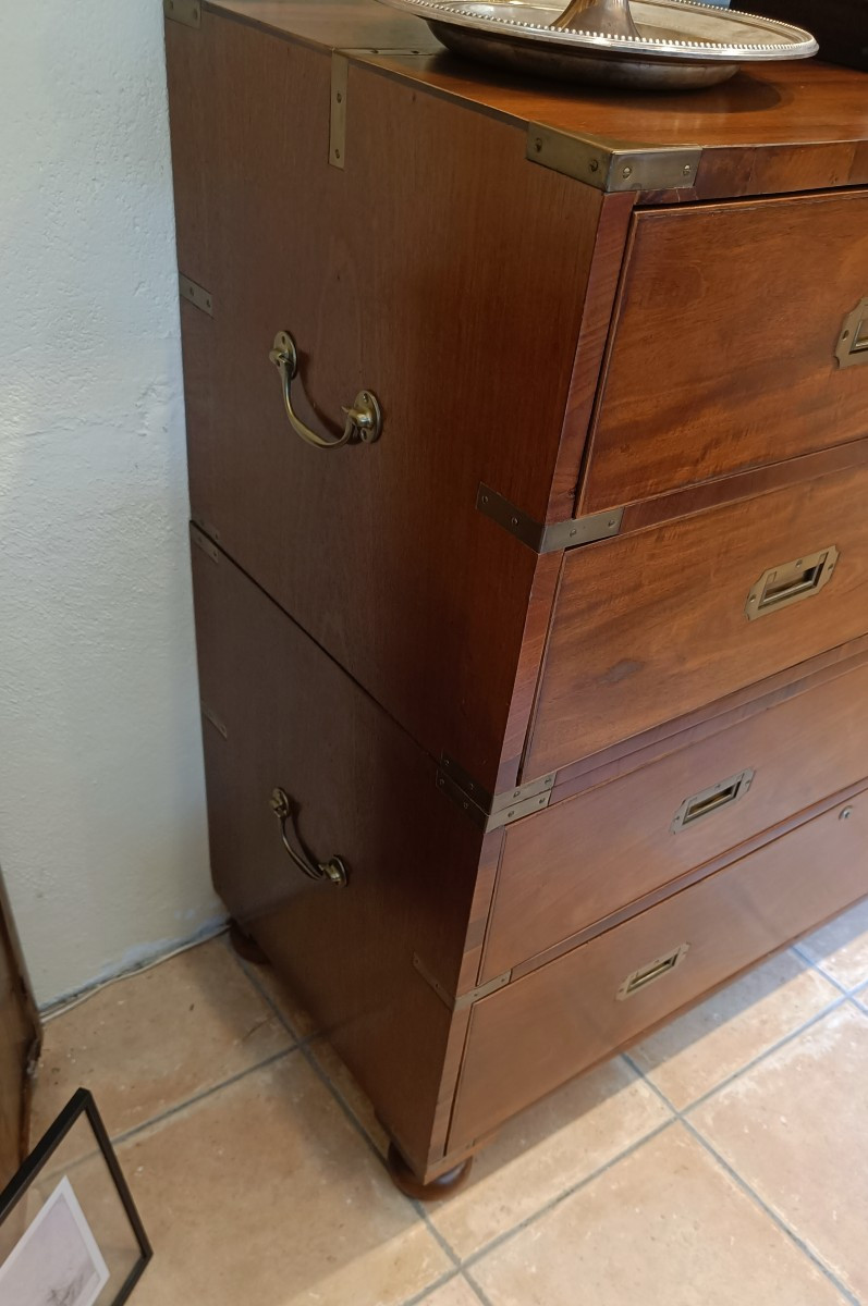 Mahogany Officer's Chest Of Drawers, Late 19th Century-photo-4