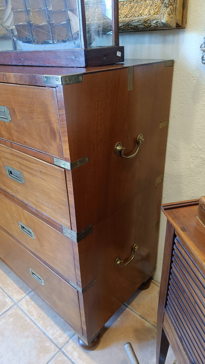 Mahogany Officer's Chest Of Drawers, Late 19th Century-photo-1