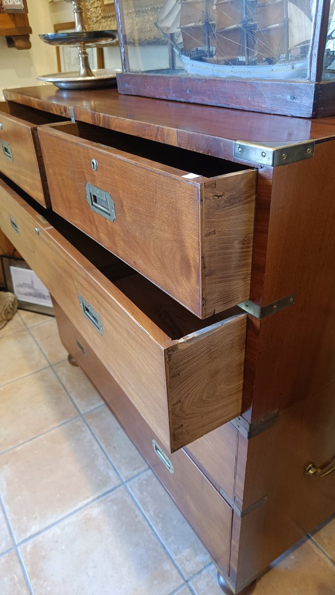 Mahogany Officer's Chest Of Drawers, Late 19th Century-photo-2