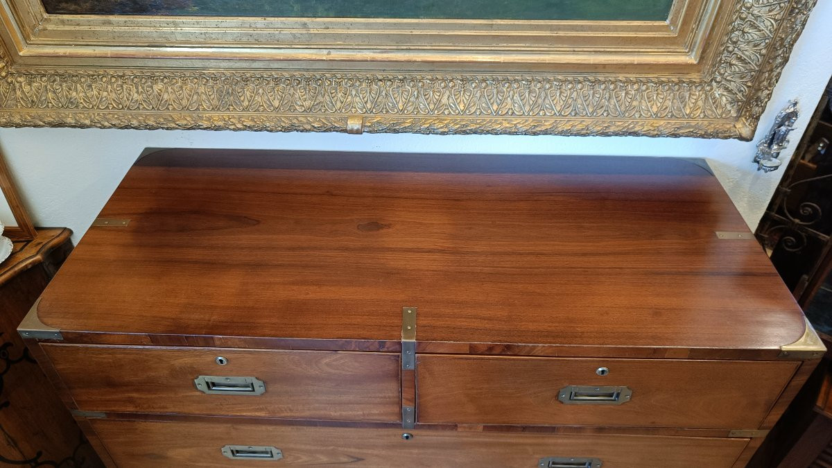 Mahogany Officer's Chest Of Drawers, Late 19th Century-photo-3