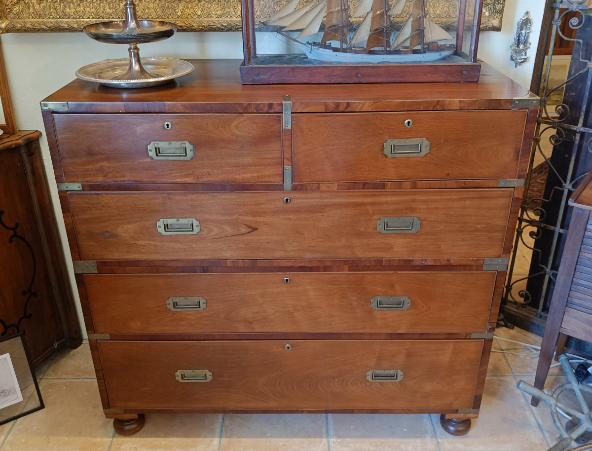 Mahogany Officer's Chest Of Drawers, Late 19th Century