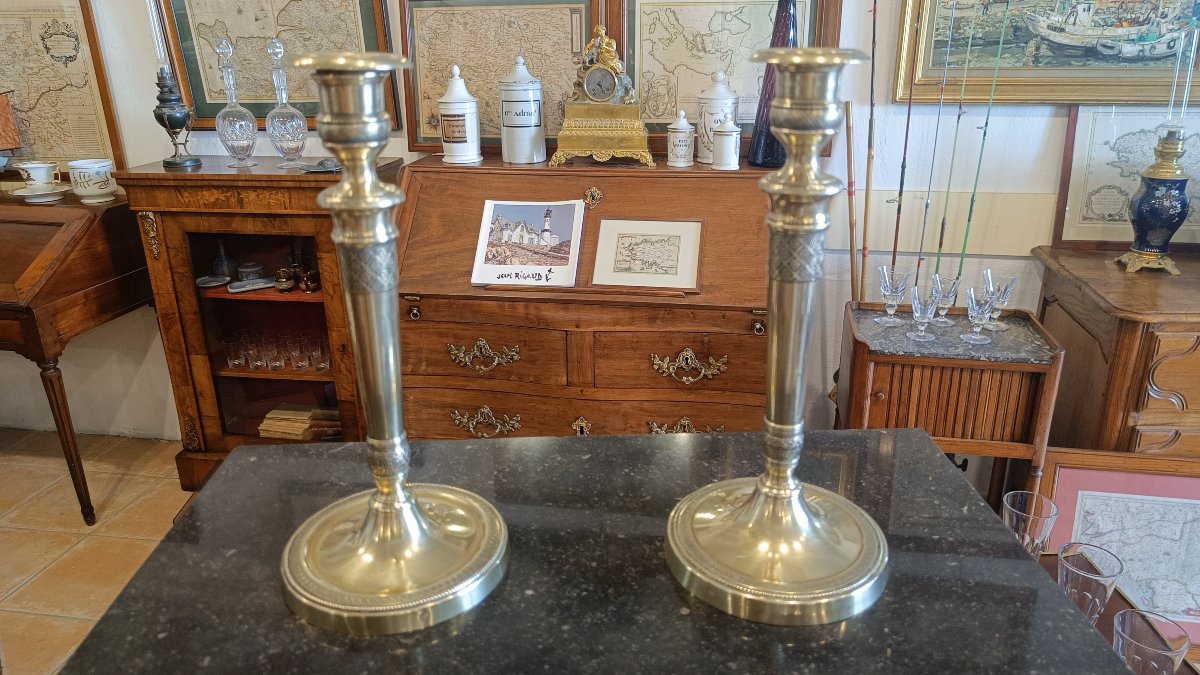 Paire de bougeoirs Directoire en bronze-photo-2