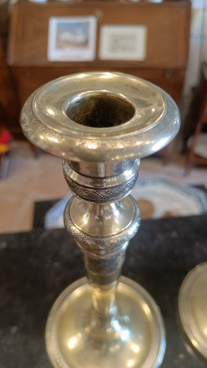 Paire de bougeoirs Directoire en bronze-photo-4