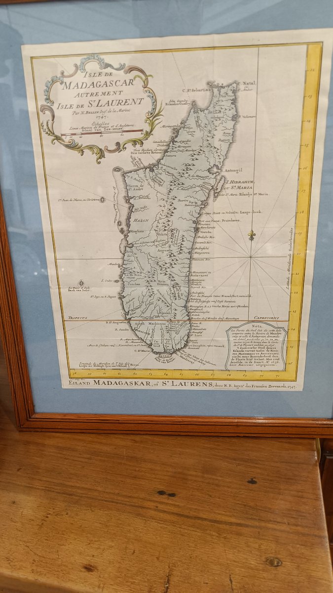 Carte 18ème aquarellée de l'île de Madagascar, par N.Bellin-photo-2