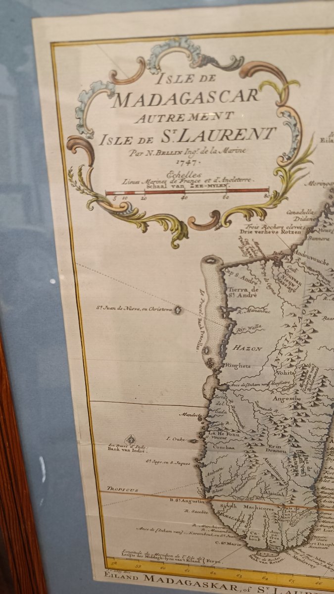 Carte 18ème aquarellée de l'île de Madagascar, par N.Bellin-photo-4