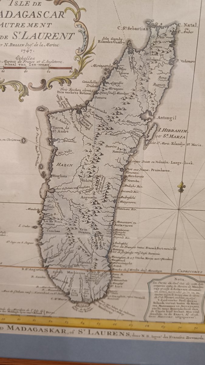 Carte 18ème aquarellée de l'île de Madagascar, par N.Bellin-photo-2