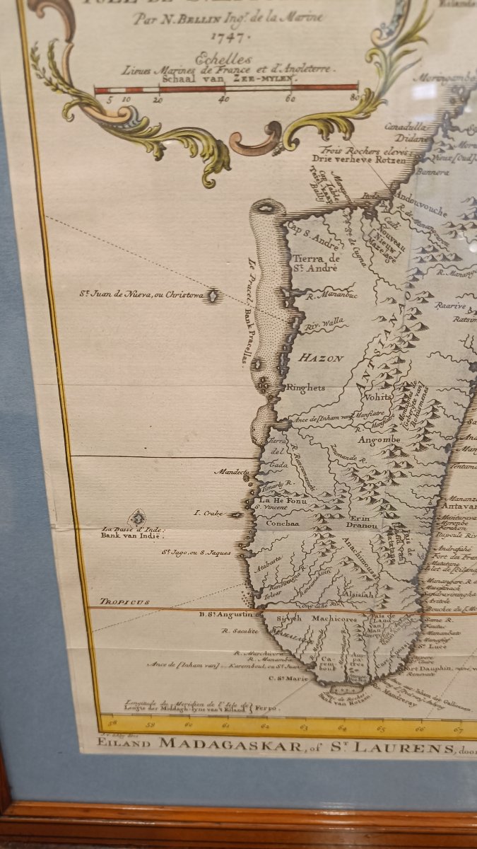 Carte 18ème aquarellée de l'île de Madagascar, par N.Bellin-photo-5