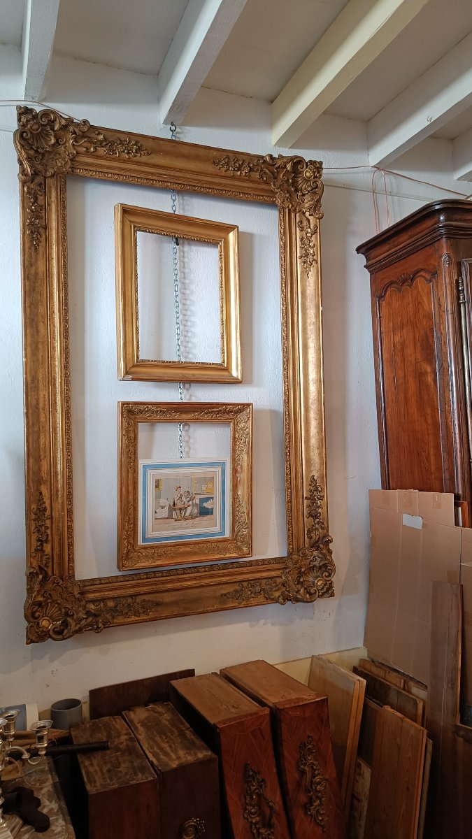 Very Large 19th-century Frame With Wood And Gilded Stucco-photo-2
