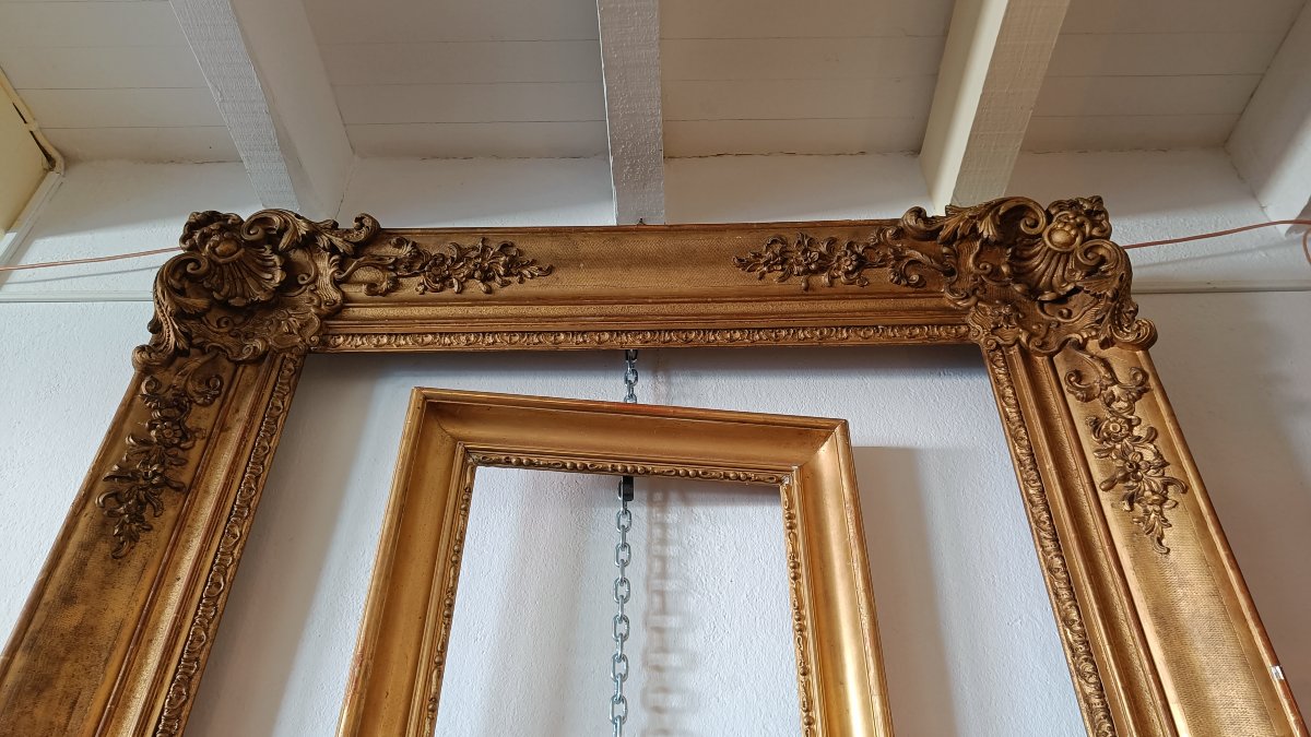Very Large 19th-century Frame With Wood And Gilded Stucco-photo-3