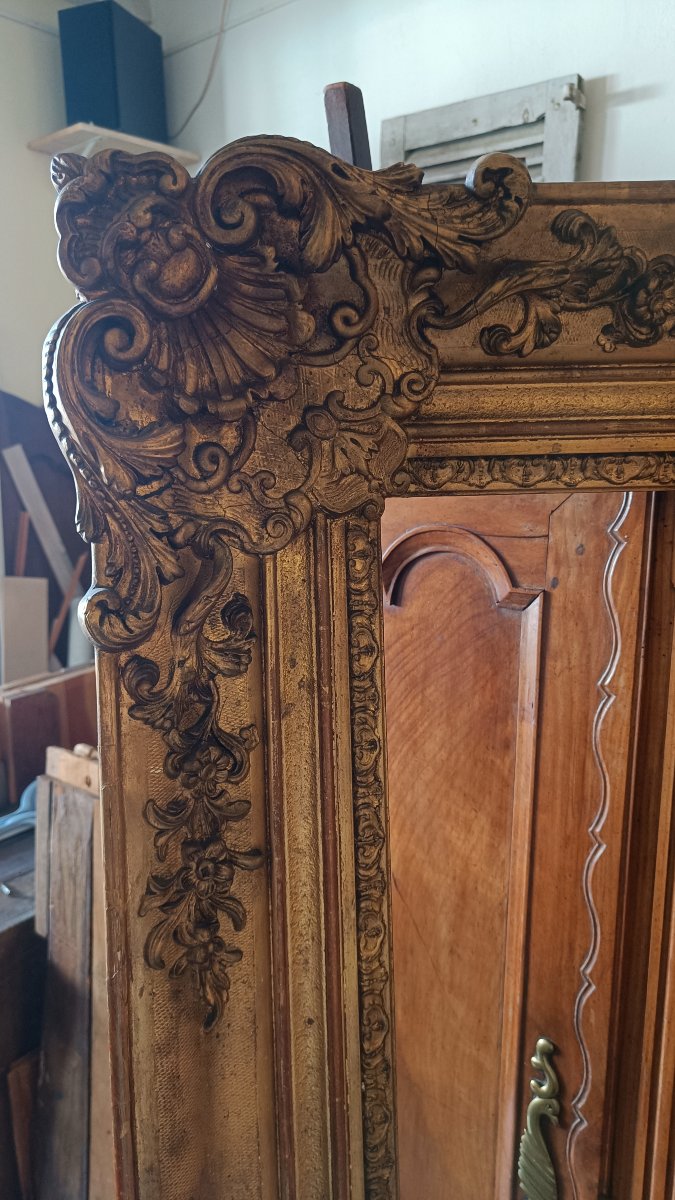 Very Large 19th-century Frame With Wood And Gilded Stucco-photo-2