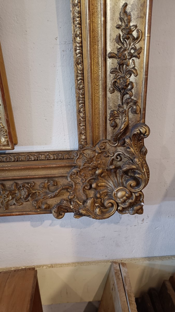 Very Large 19th-century Frame With Wood And Gilded Stucco-photo-4