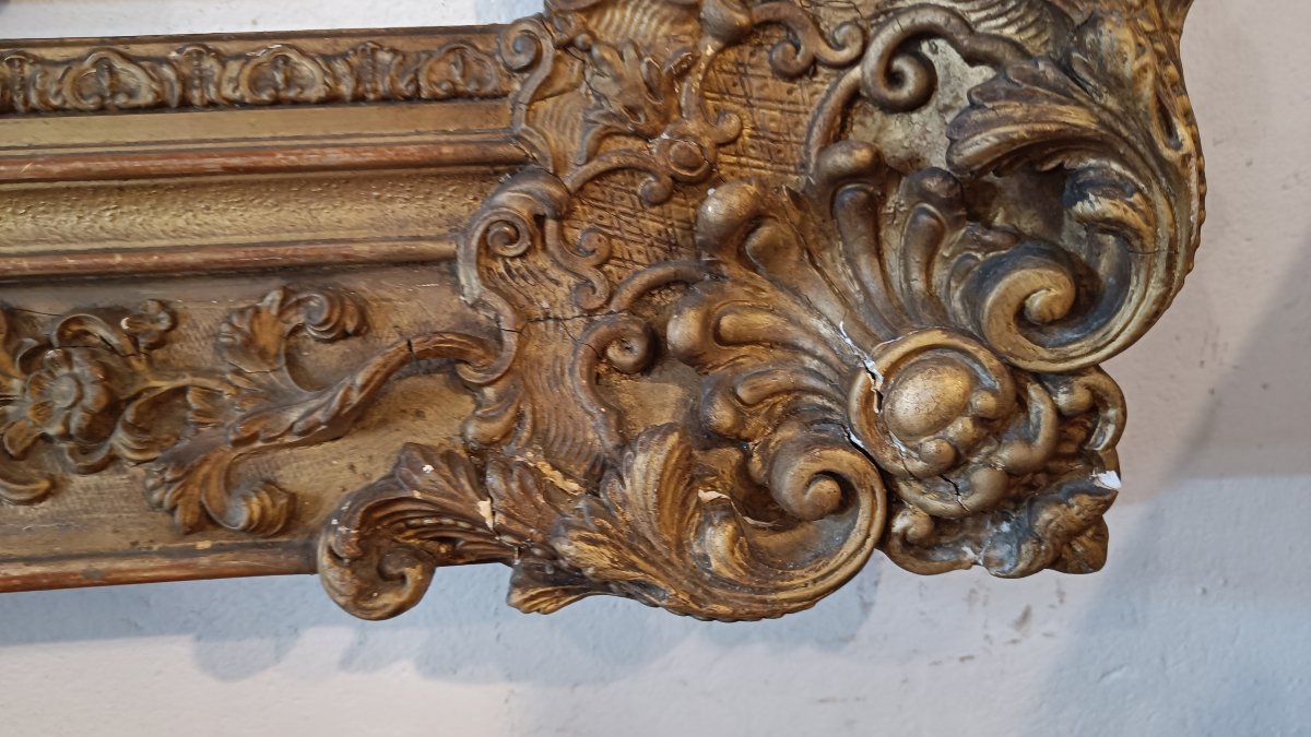Very Large 19th-century Frame With Wood And Gilded Stucco-photo-5