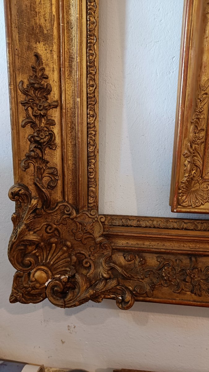 Very Large 19th-century Frame With Wood And Gilded Stucco-photo-6
