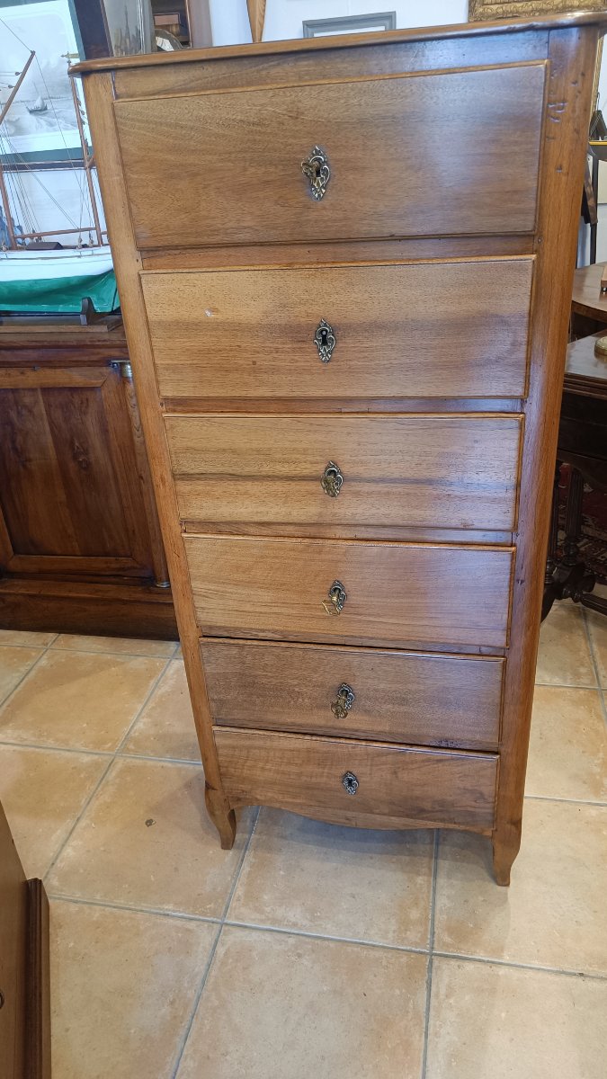 Louis XV Chest Of Drawers, 19th Century, Solid Walnut