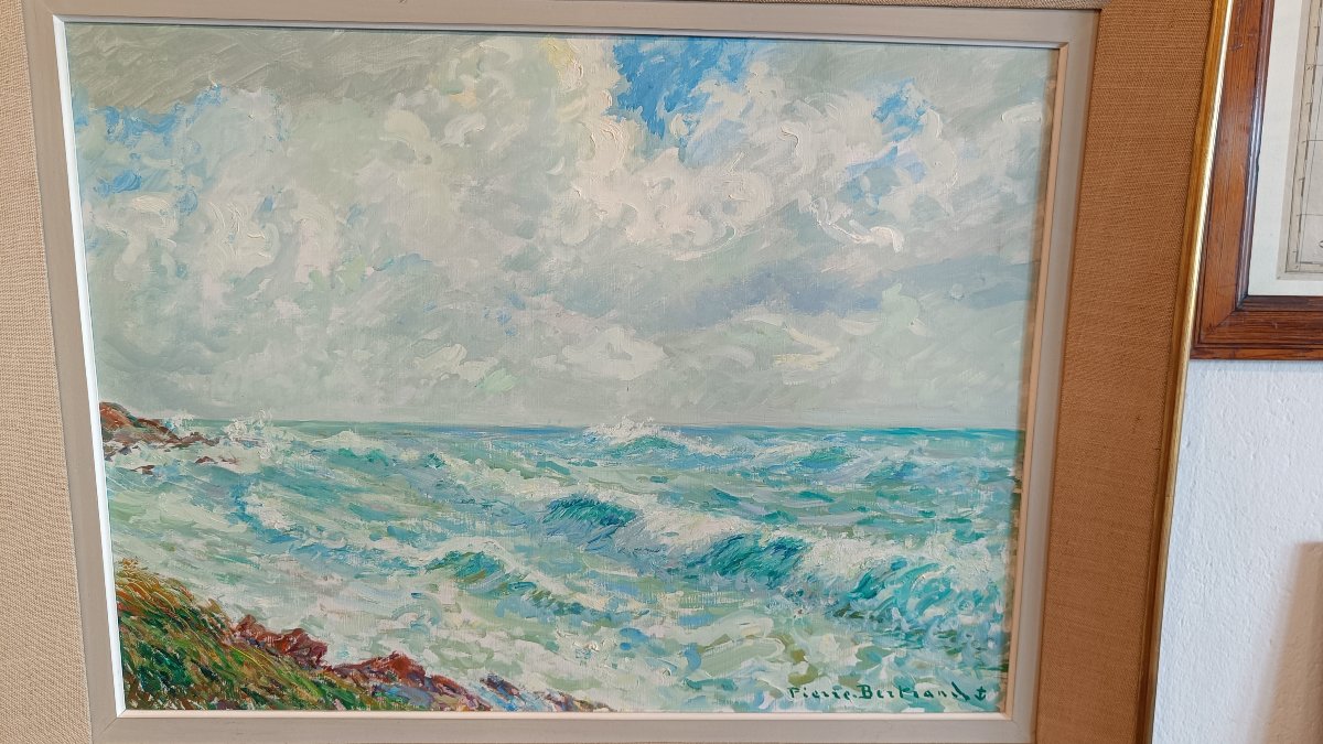 Oil On Canvas, Seascape By Pierre Bertrand, Official Painter To The Navy-photo-2