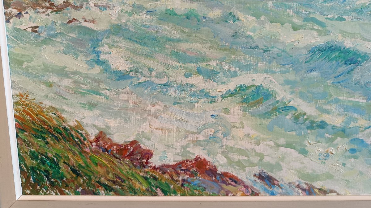 Oil On Canvas, Seascape By Pierre Bertrand, Official Painter To The Navy-photo-4