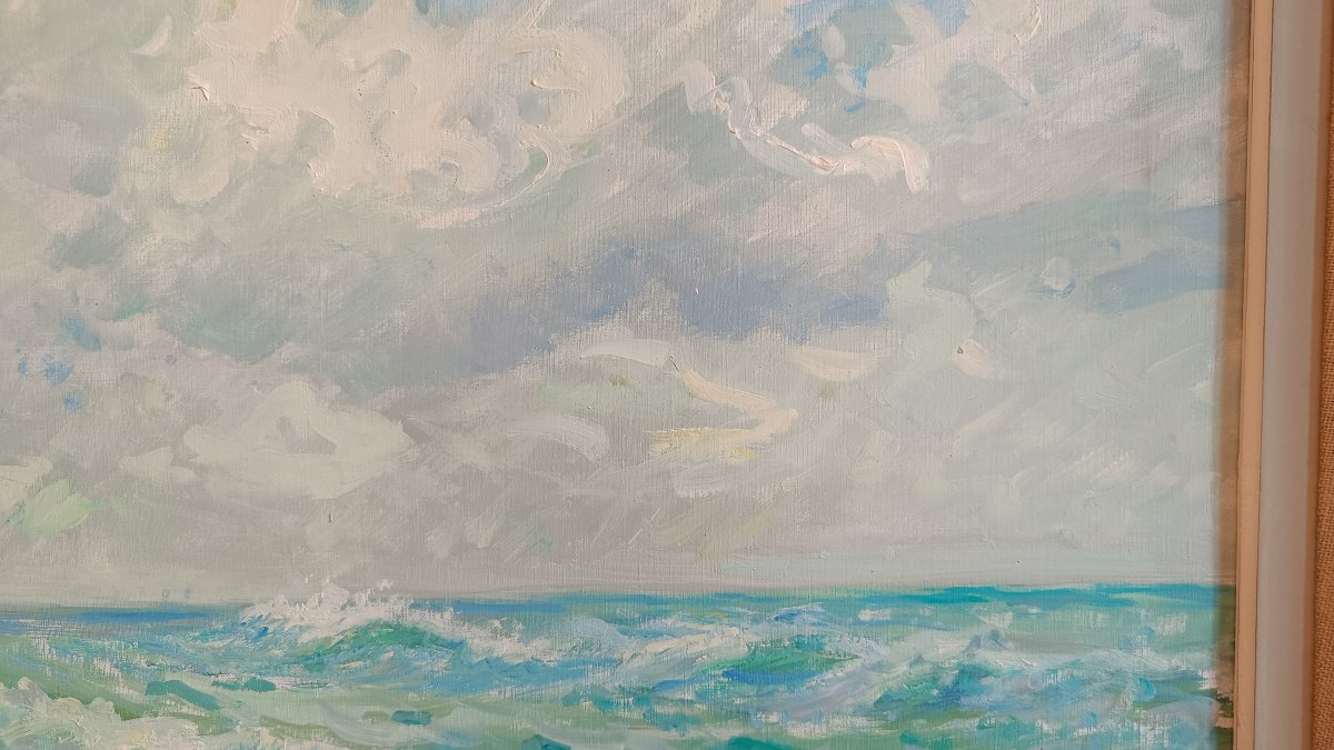 Oil On Canvas, Seascape By Pierre Bertrand, Official Painter To The Navy-photo-1
