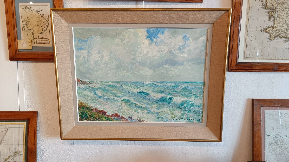 Oil On Canvas, Seascape By Pierre Bertrand, Official Painter To The Navy