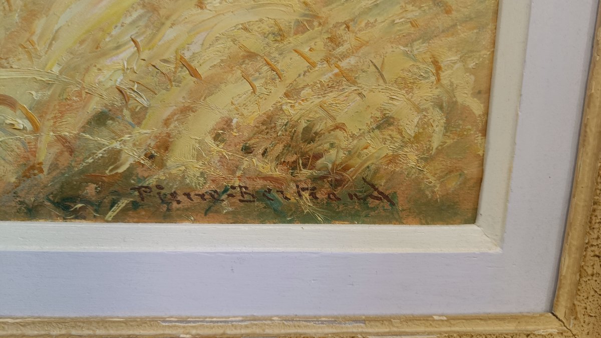 Huile sur carton "Champs de blé" Pierre Bertrand, peintre officiel de la marine-photo-3
